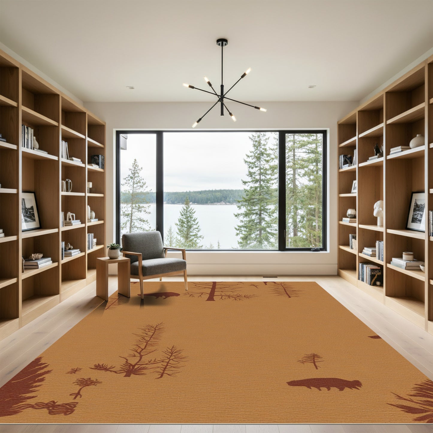 Woodland Creatures In Amber Landscape Rug