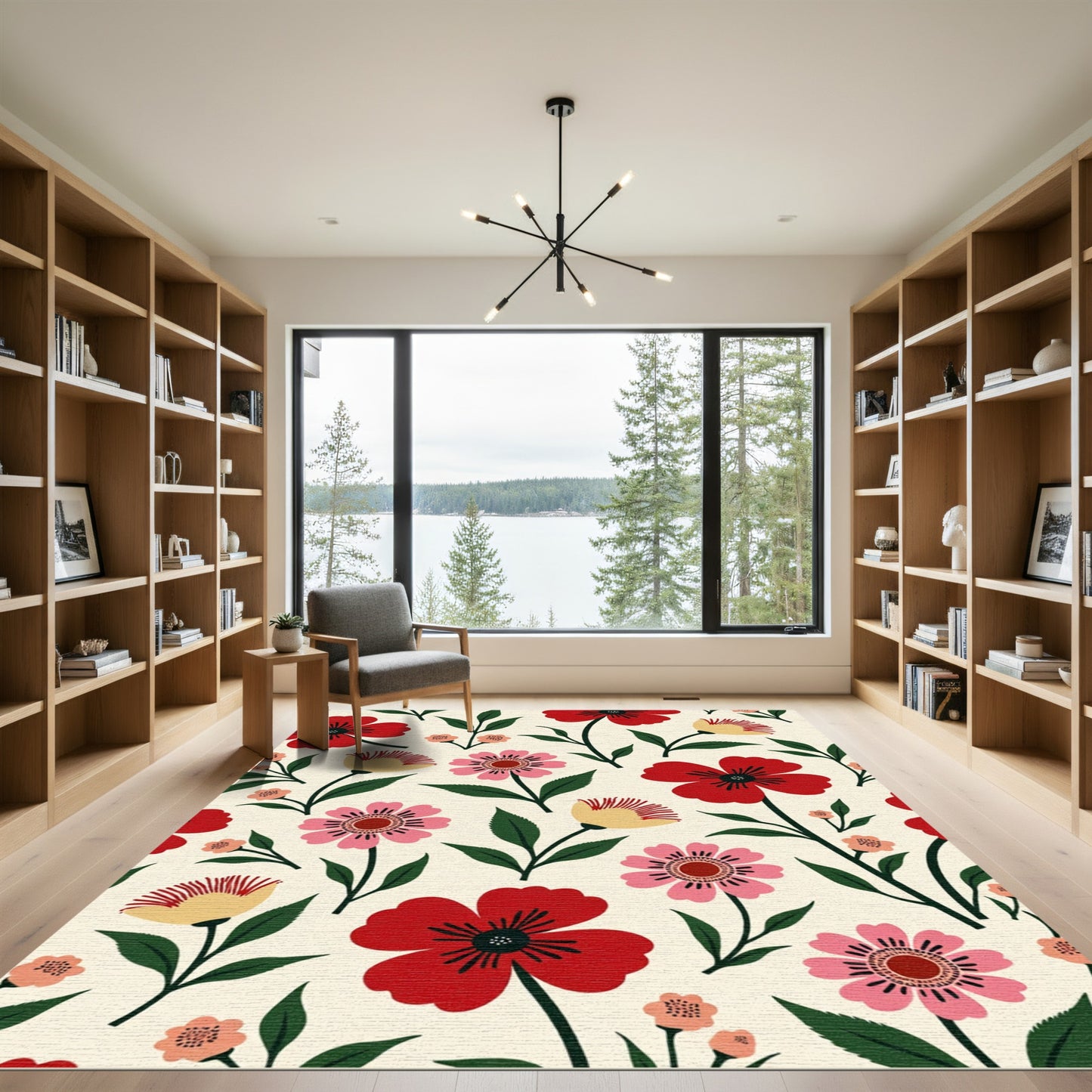 Retro Floral Garden Red Pink Yellow Rug