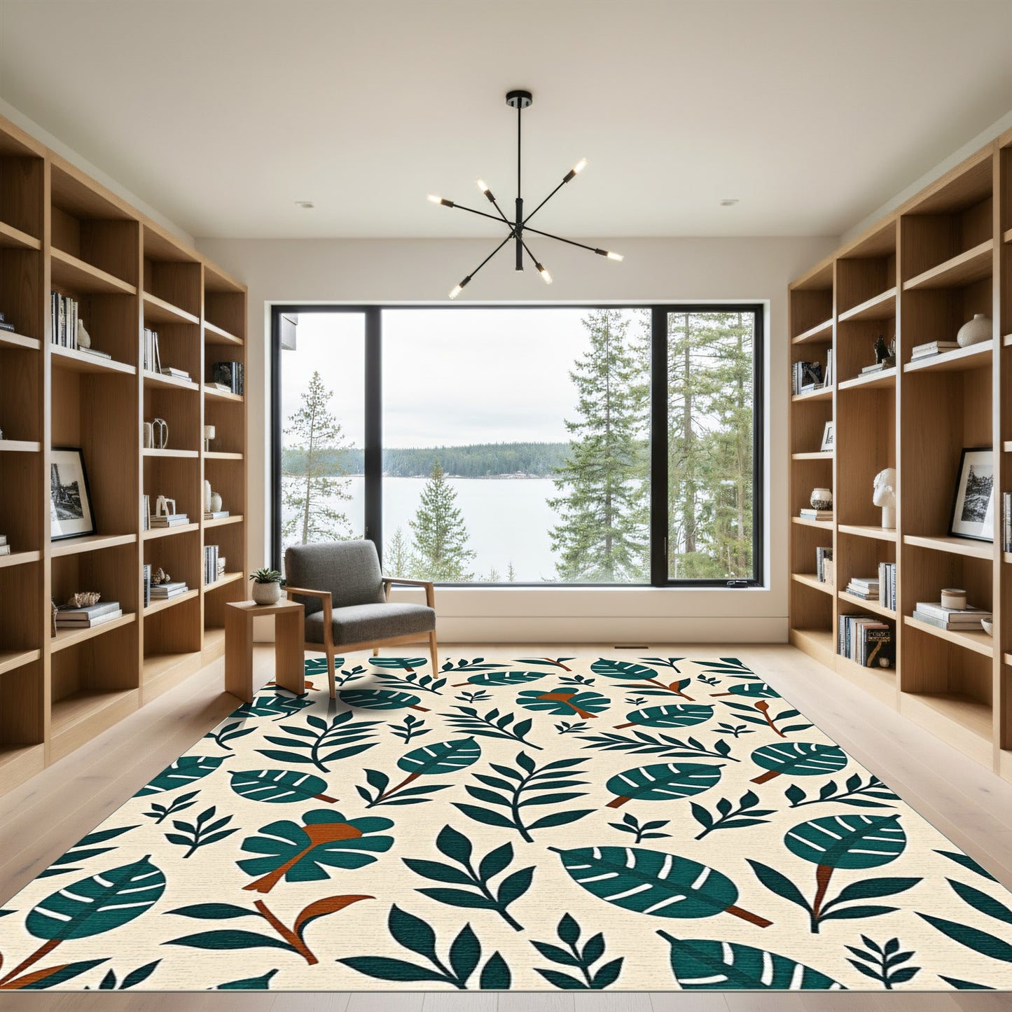 Deep Teal Leafy Tropical Collage Rug