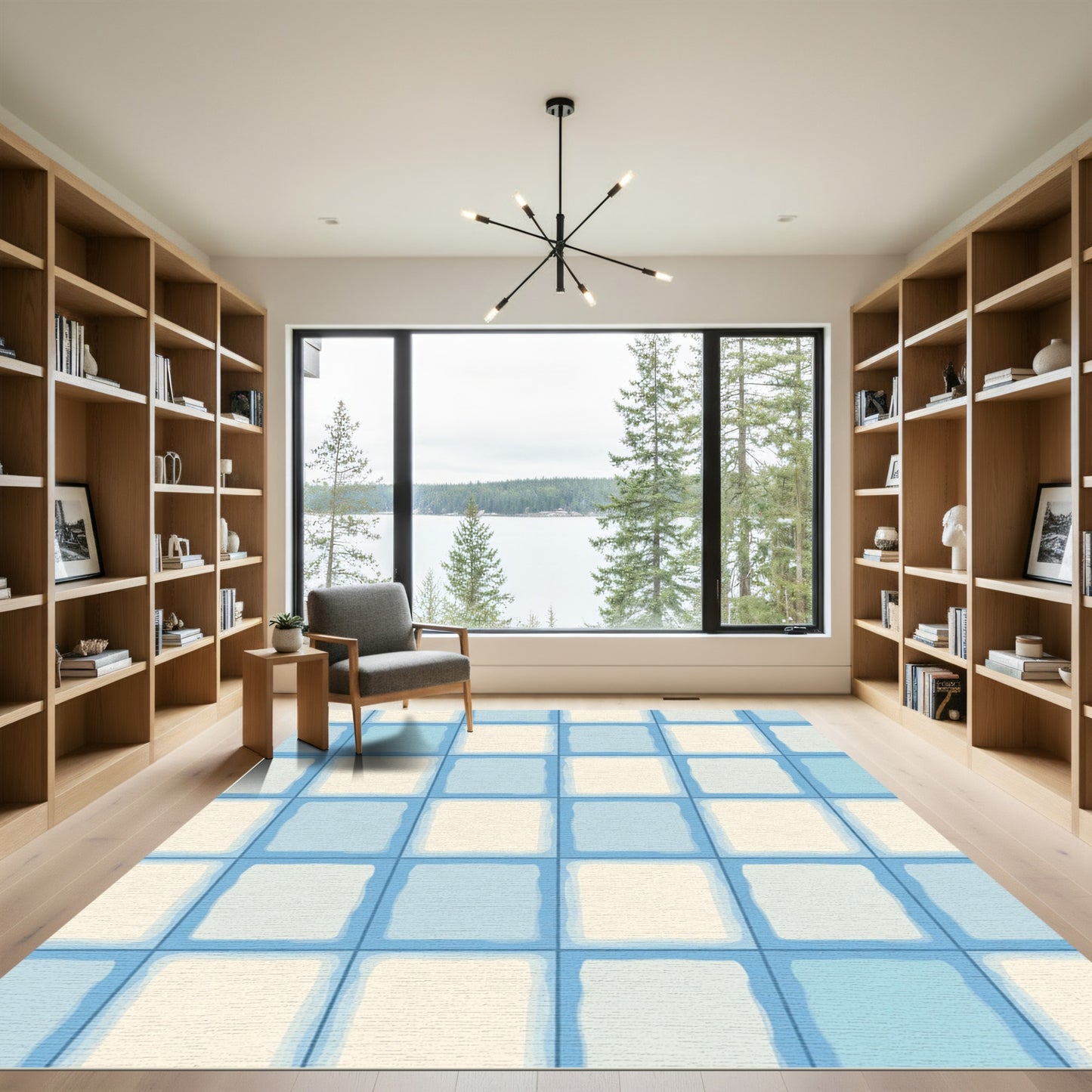 Aqua Cream Checkerboard Grid Rug