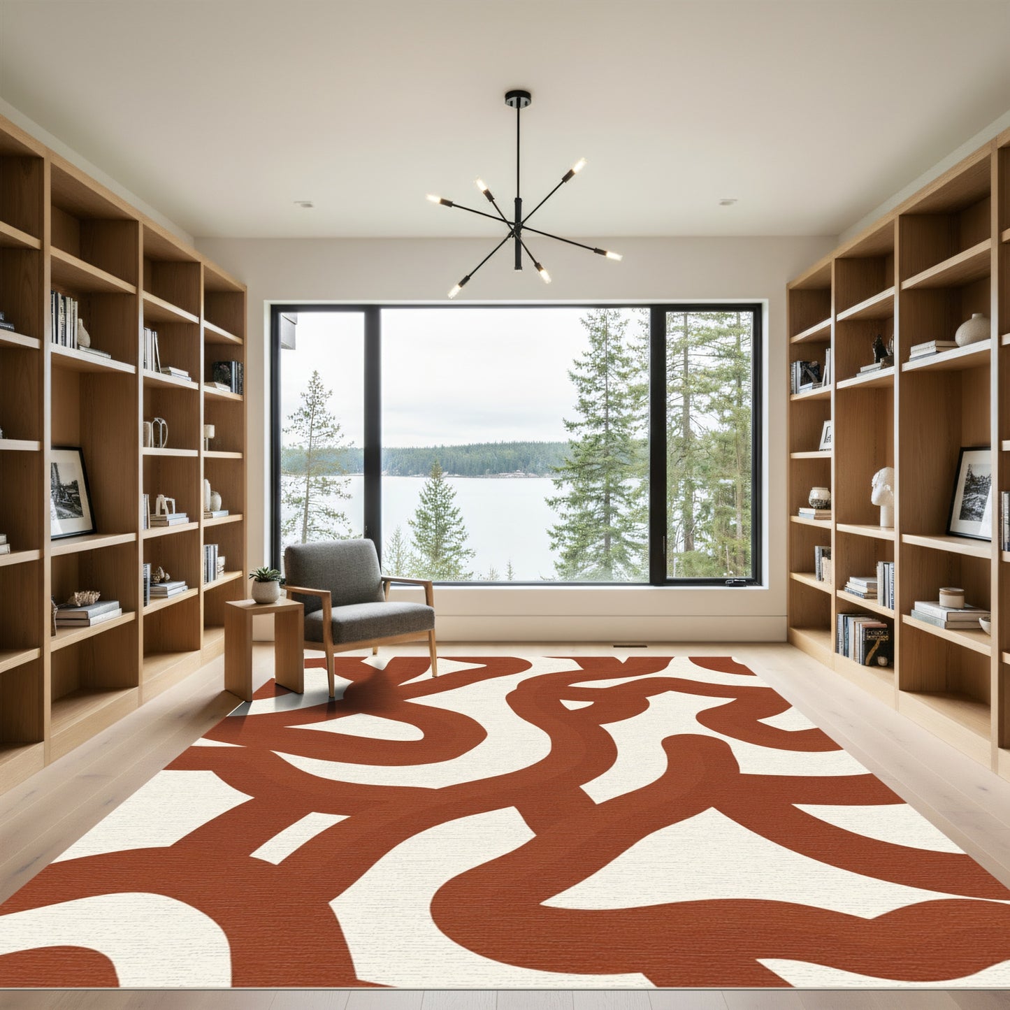 Terracotta Abstract Organic Swirl Rug