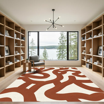 Terracotta Abstract Organic Swirl Rug