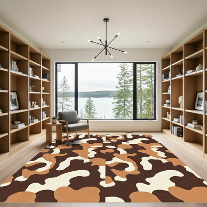 Brown Cream Camo Abstract Organic Forms Rug