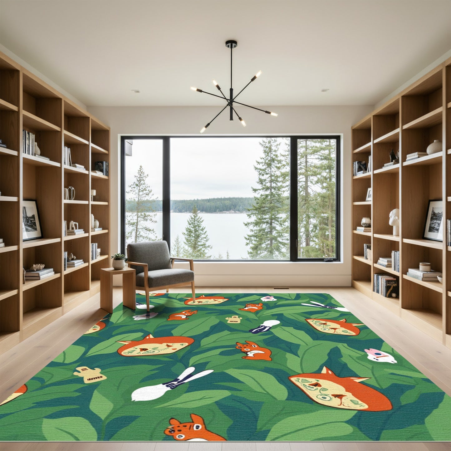 Whimsical Orange Critters Green Garden Rug