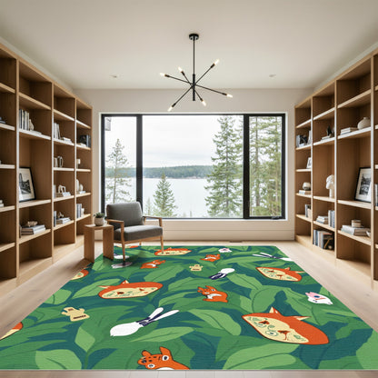 Whimsical Orange Critters Green Garden Rug
