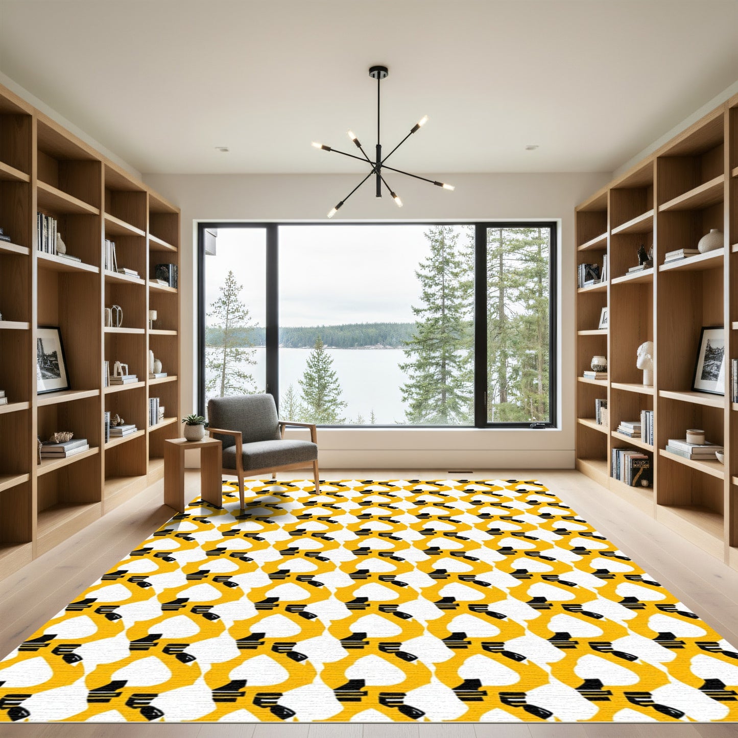 Bold Yellow Abstract Figures Rug