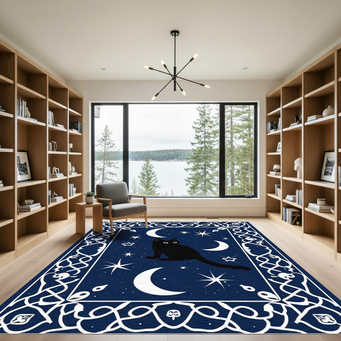 Midnight Black Cat Cosmic Celestial Rug