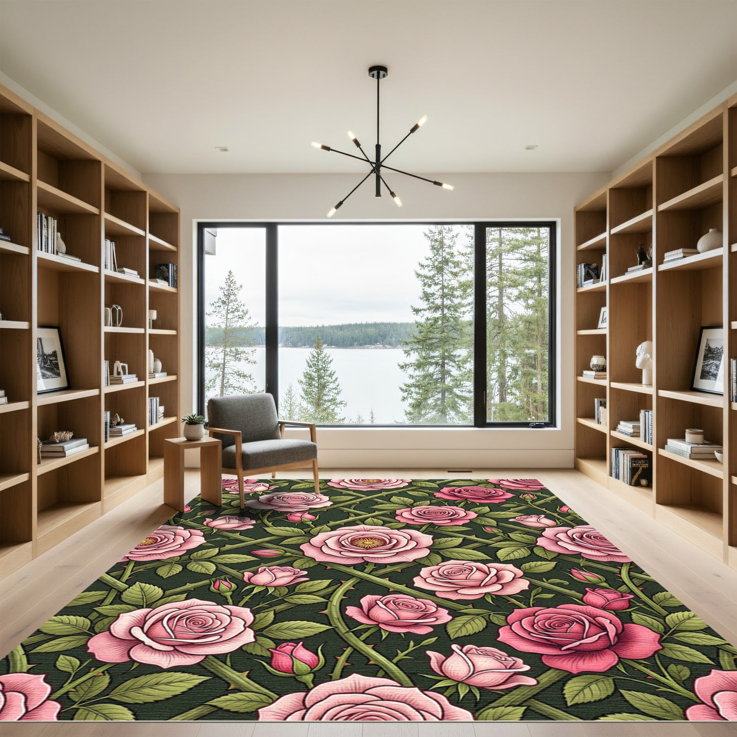 Romantic Pink Rose Trellis Garden Rug