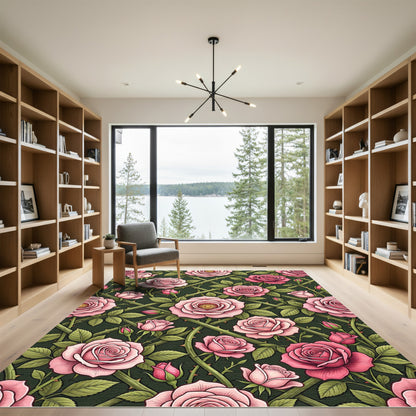 Romantic Pink Rose Trellis Garden Rug