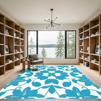 Azure Blue Floral Swirl Medallion Rug