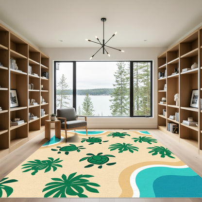 Green Sea Turtle Tropical Beach Rug