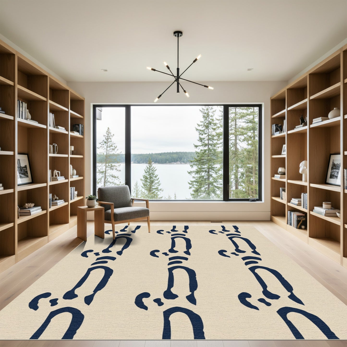 Navy Blue Abstract Vertical Stripes Rug
