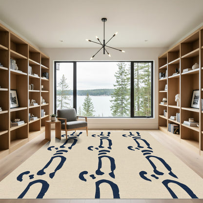 Navy Blue Abstract Vertical Stripes Rug