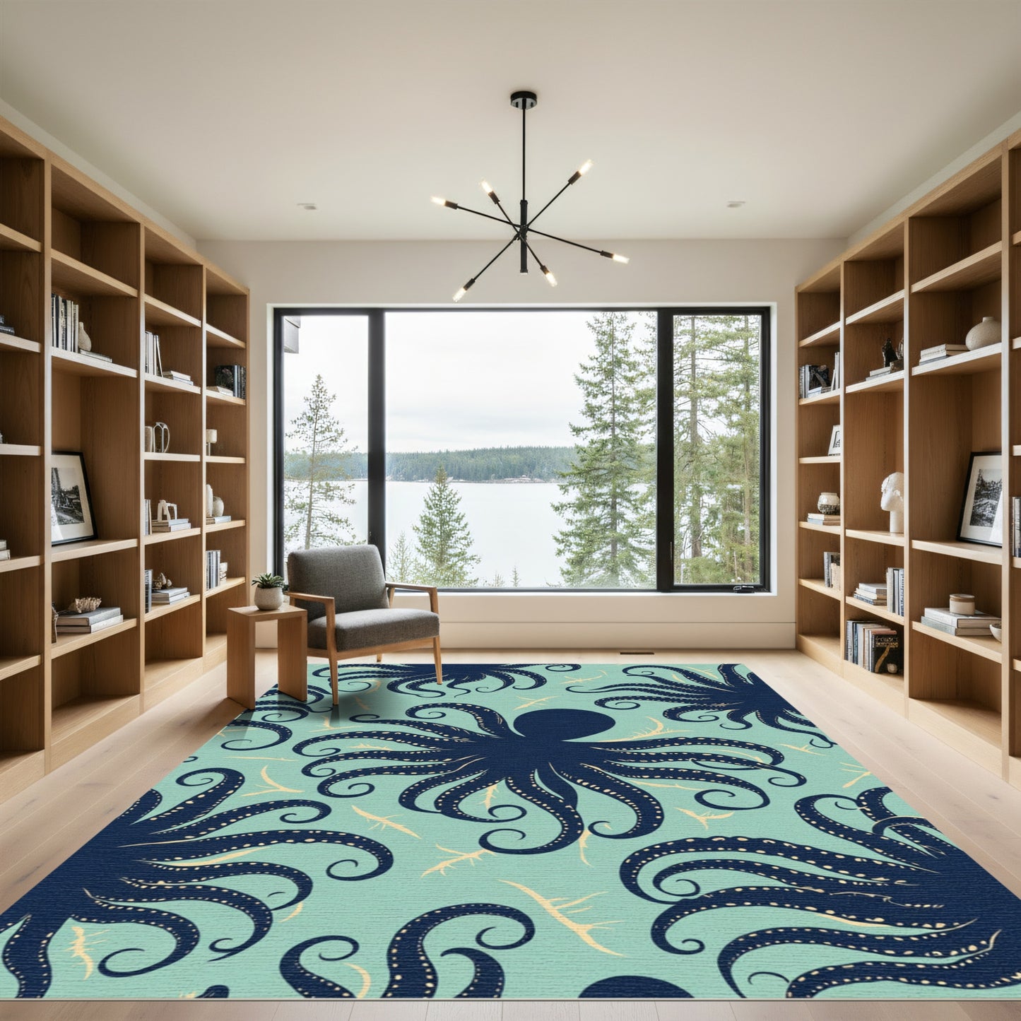 Deep Blue Octopus Aqua Pattern Rug