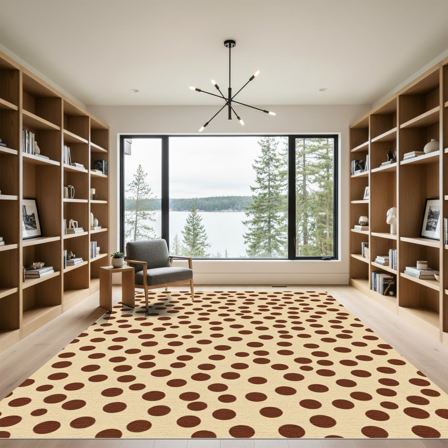 Brown Speckled Beige Circle Pattern Rug