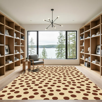Brown Speckled Beige Circle Pattern Rug