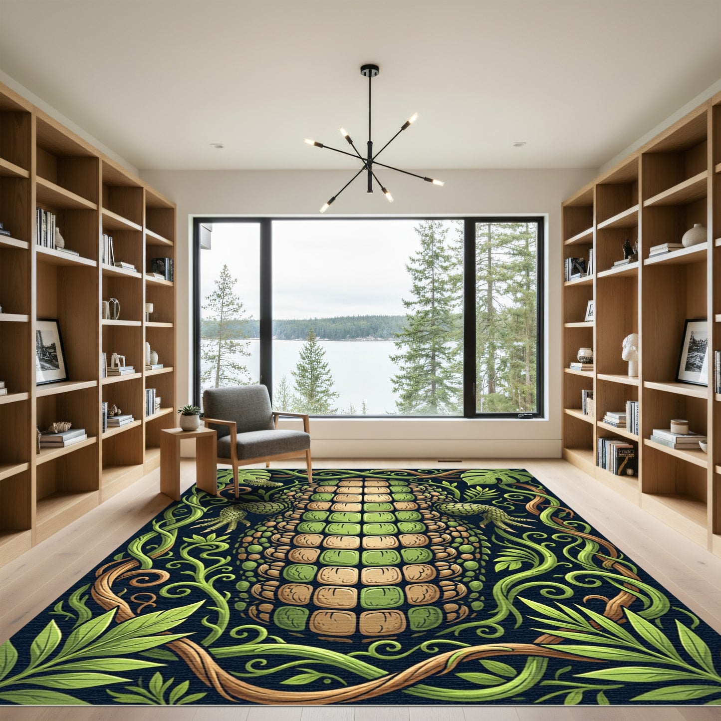 Lush Green Jungle Crocodile Reptile Art Rug