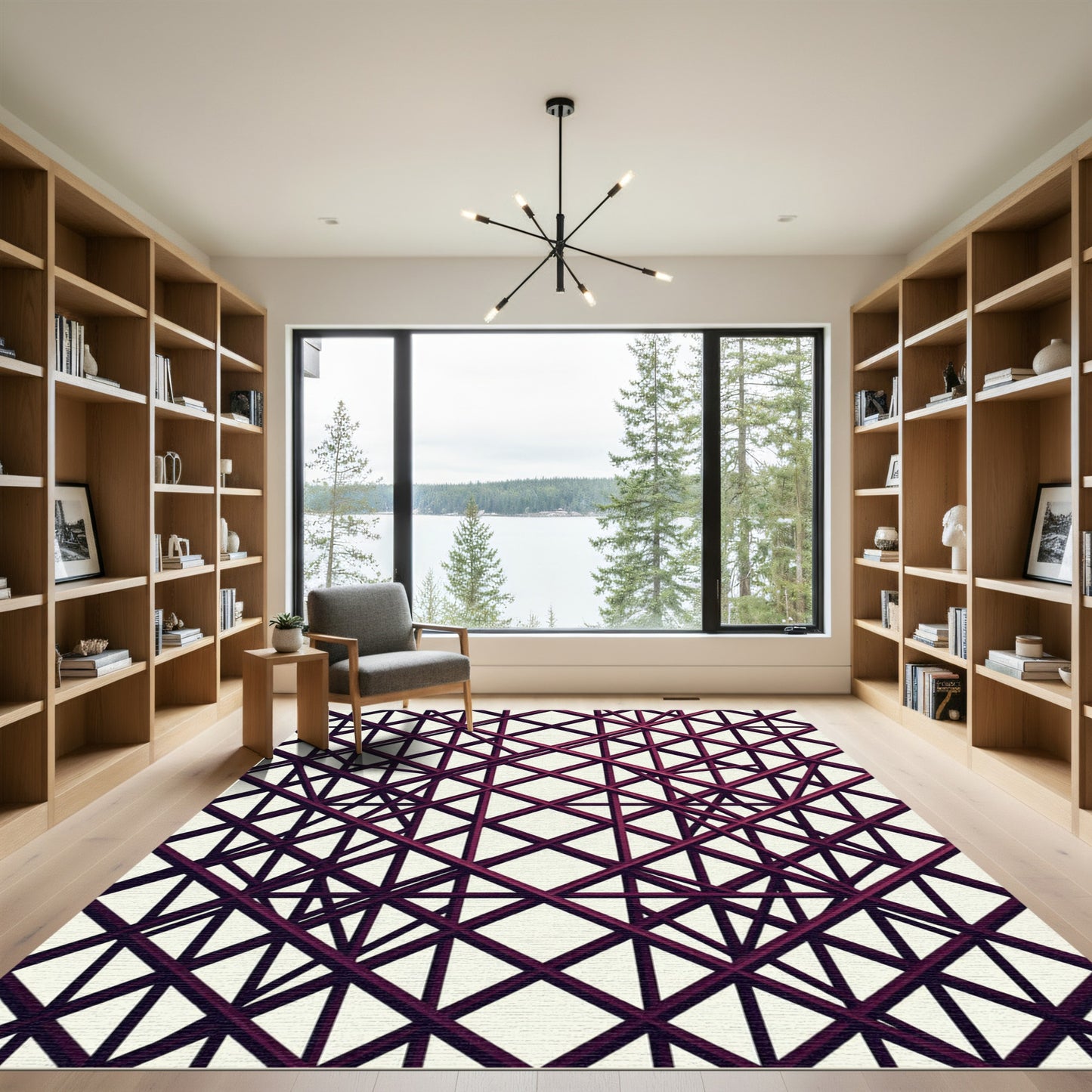 Deep Burgundy Abstract Linear Lattice Rug