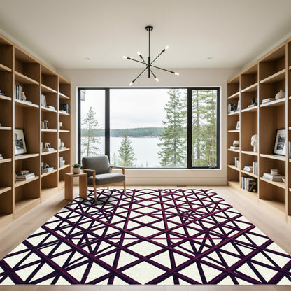 Deep Burgundy Abstract Linear Lattice Rug