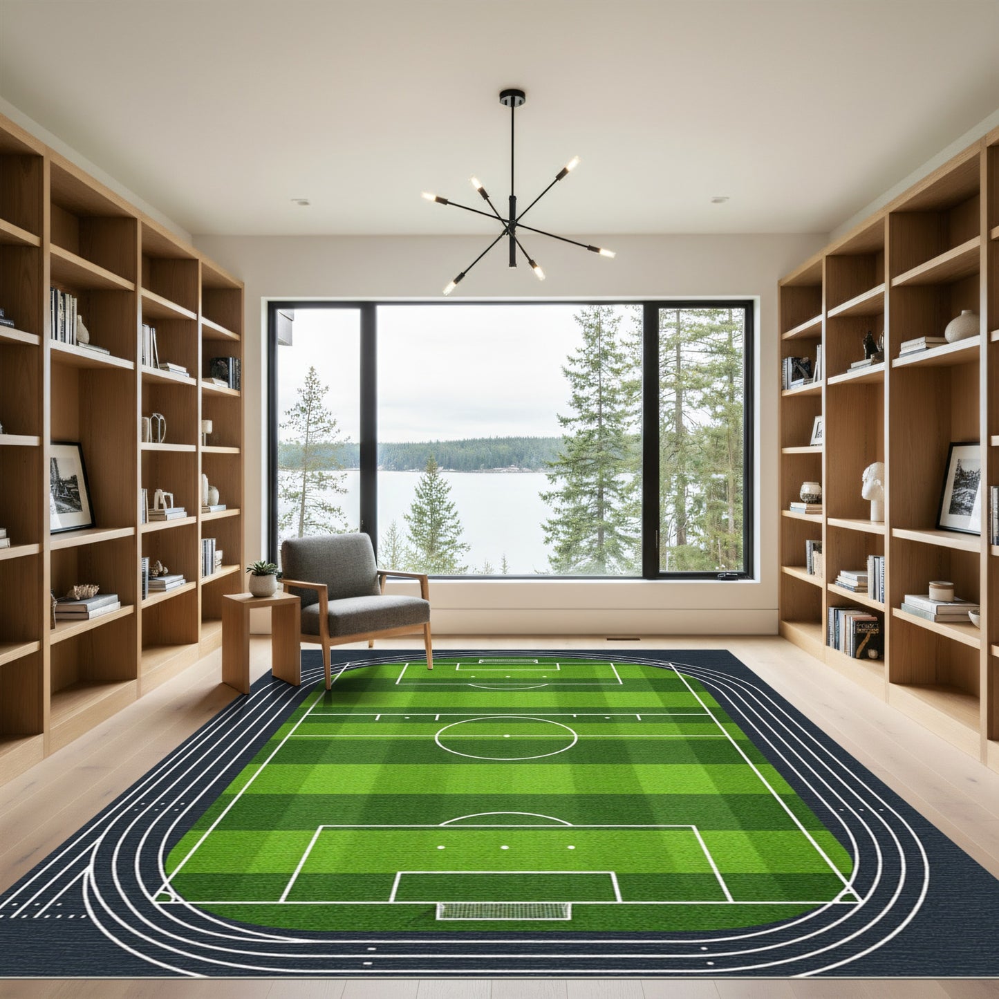 Green Soccer Field Stadium Graphic Rug