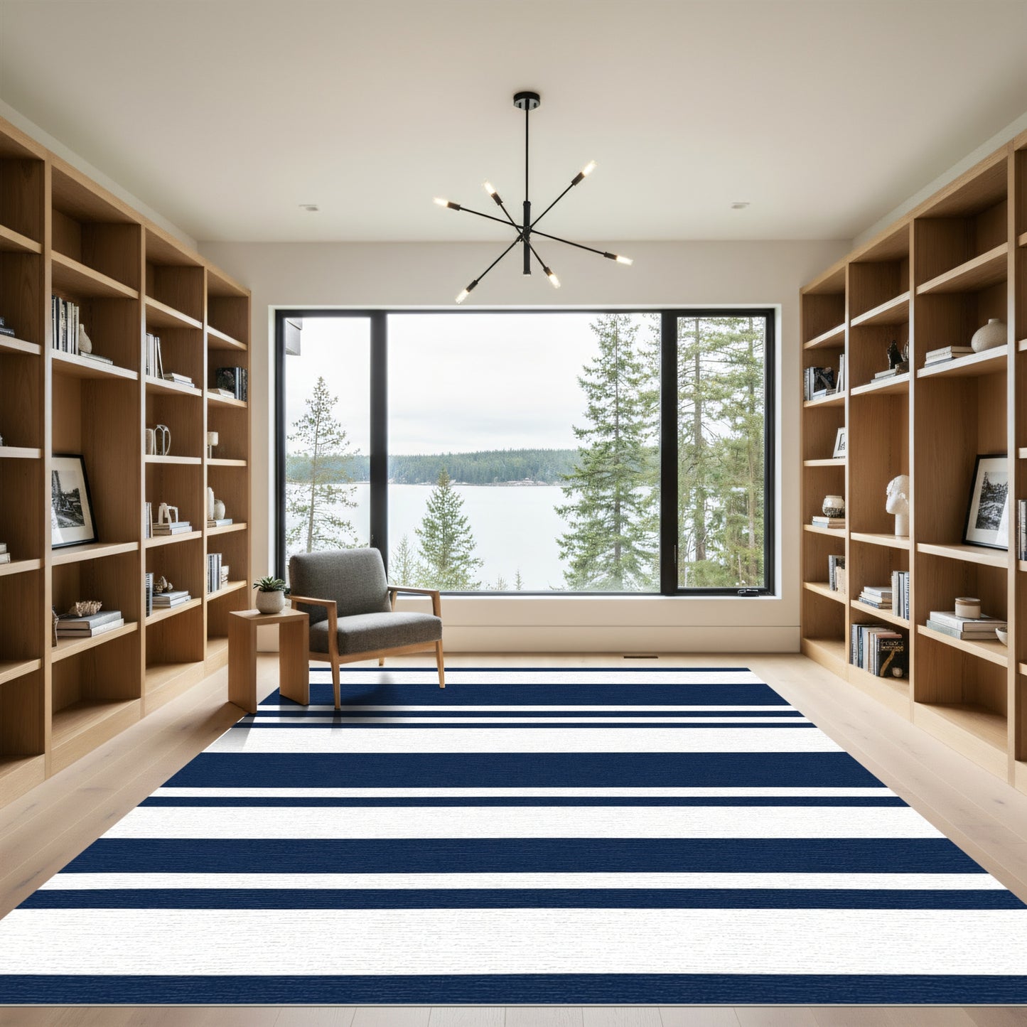 Bold Navy And White Banded Stripe Rug