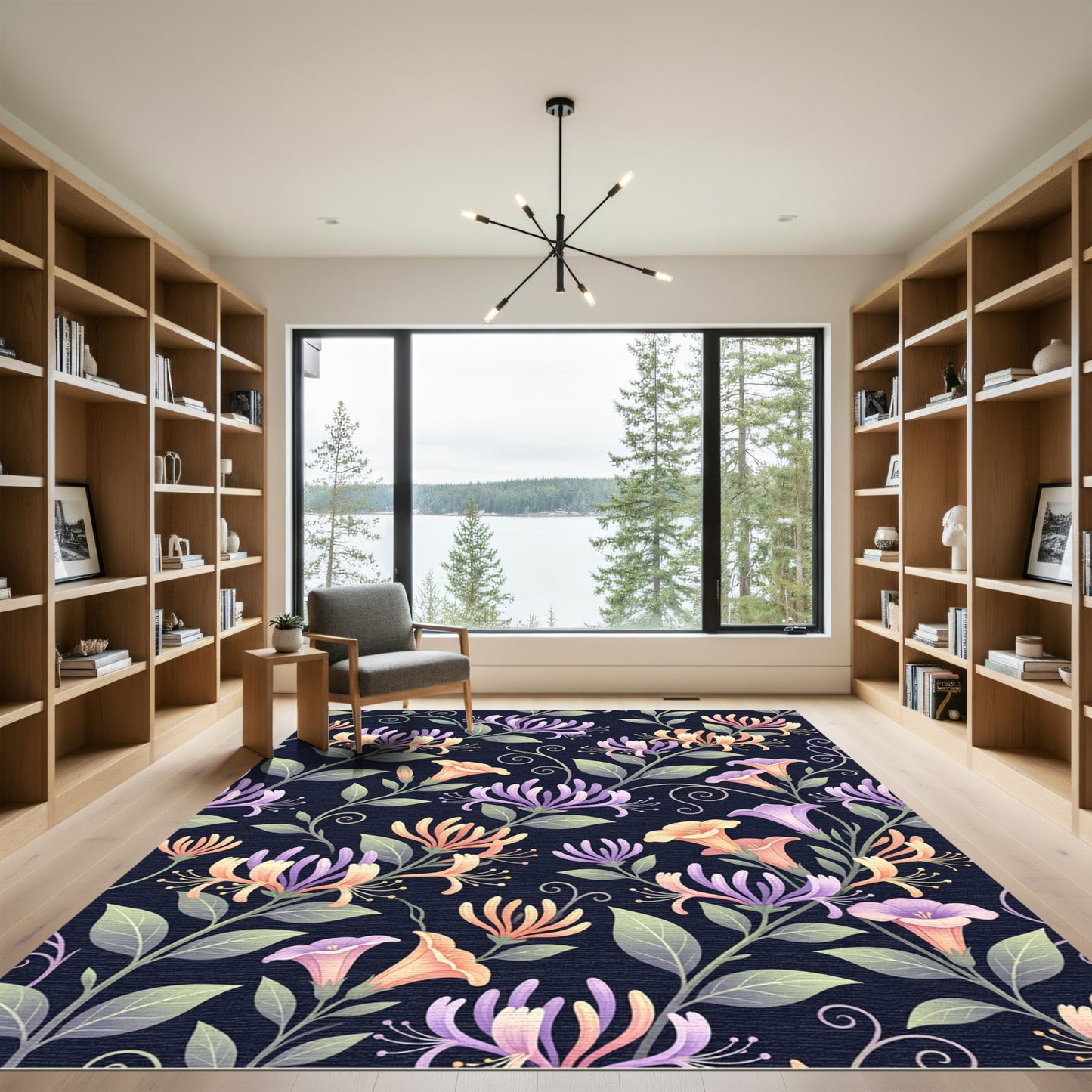 Elegant Honeysuckle Bloom Midnight Floral Rug