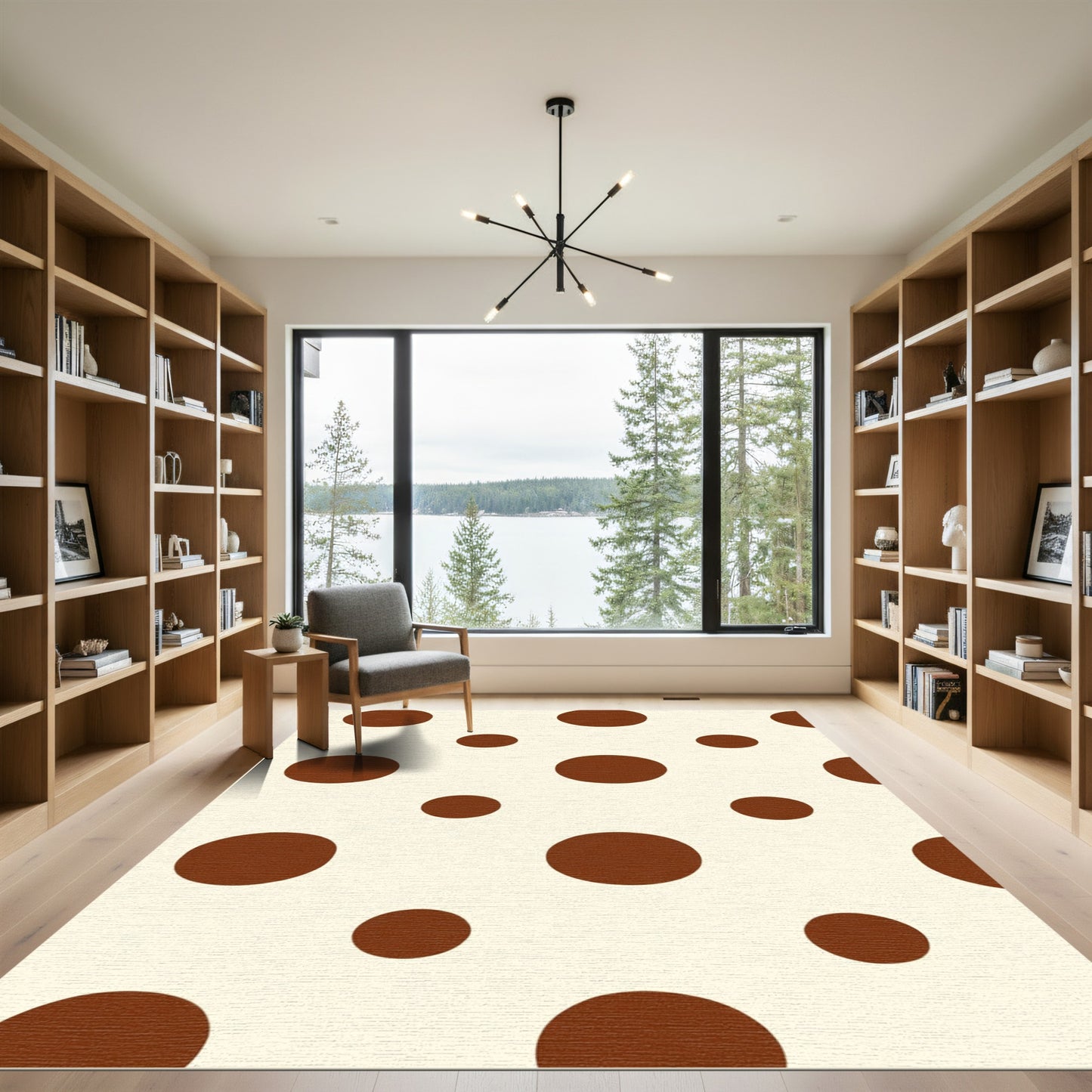 Brown Circles Cream Background Rug