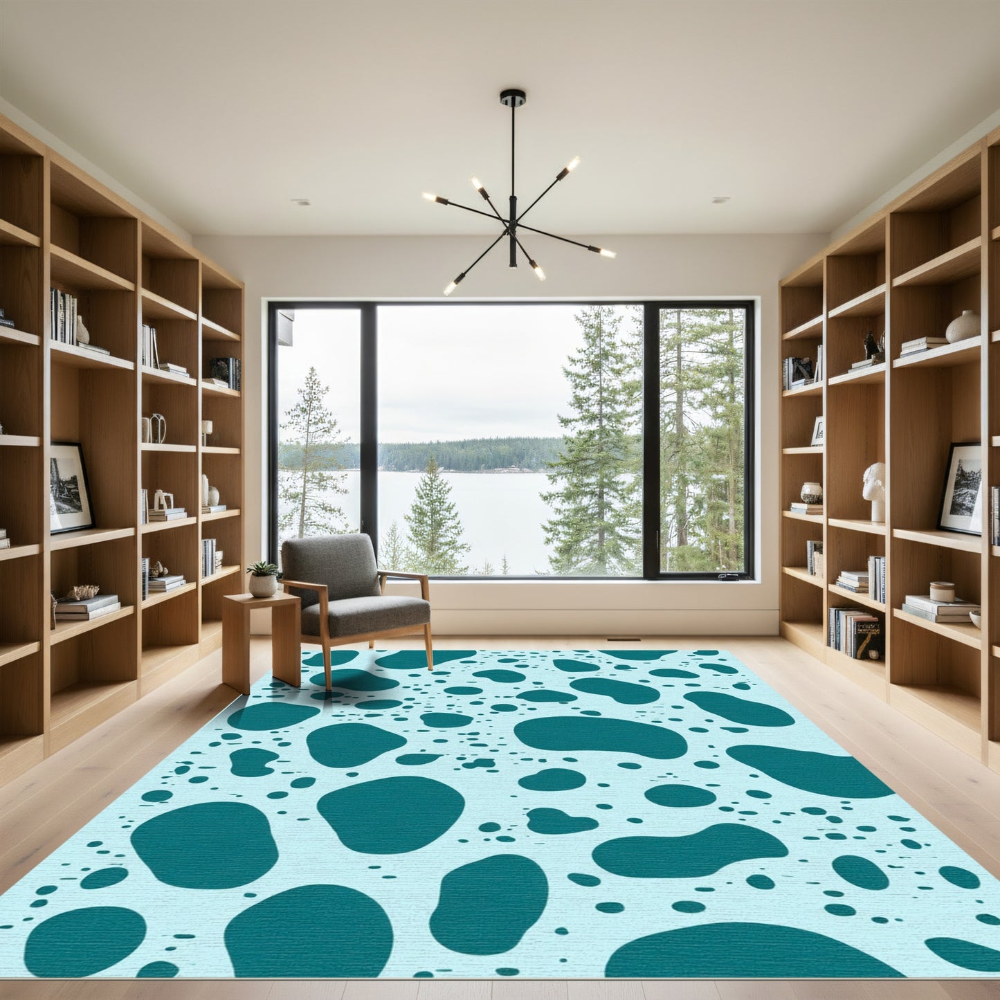 Teal Abstract Droplet Blob Rug