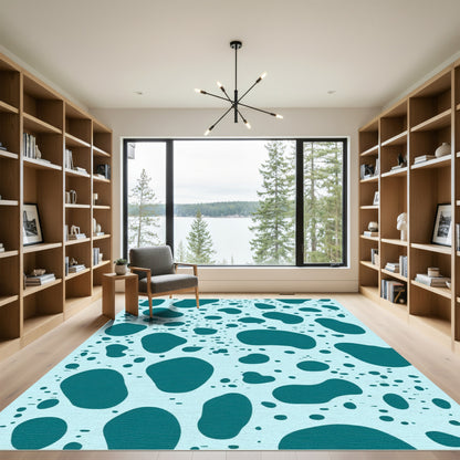 Teal Abstract Droplet Blob Rug