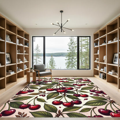 Vintage Red Cherry Botanical Illustration Rug