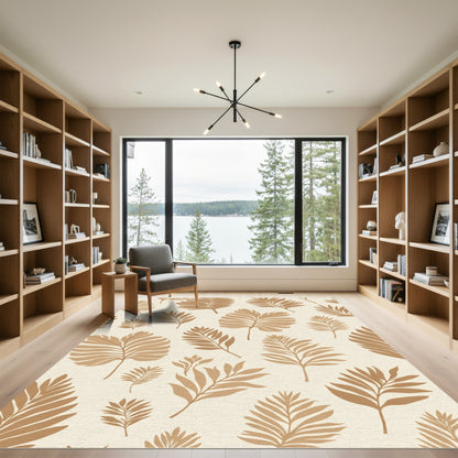 Tropical Palm Leaf Golden Beige Rug