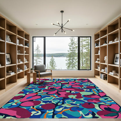 Vibrant Pink Blue Abstract Floral Bloom Rug