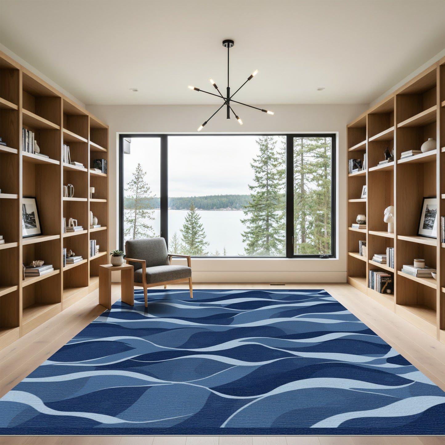 Deep Blue Wave Layered Rug