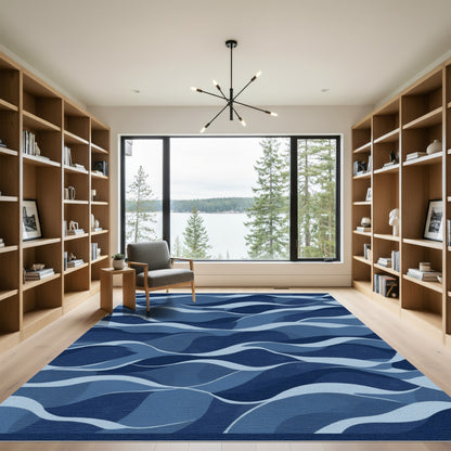 Deep Blue Wave Layered Rug