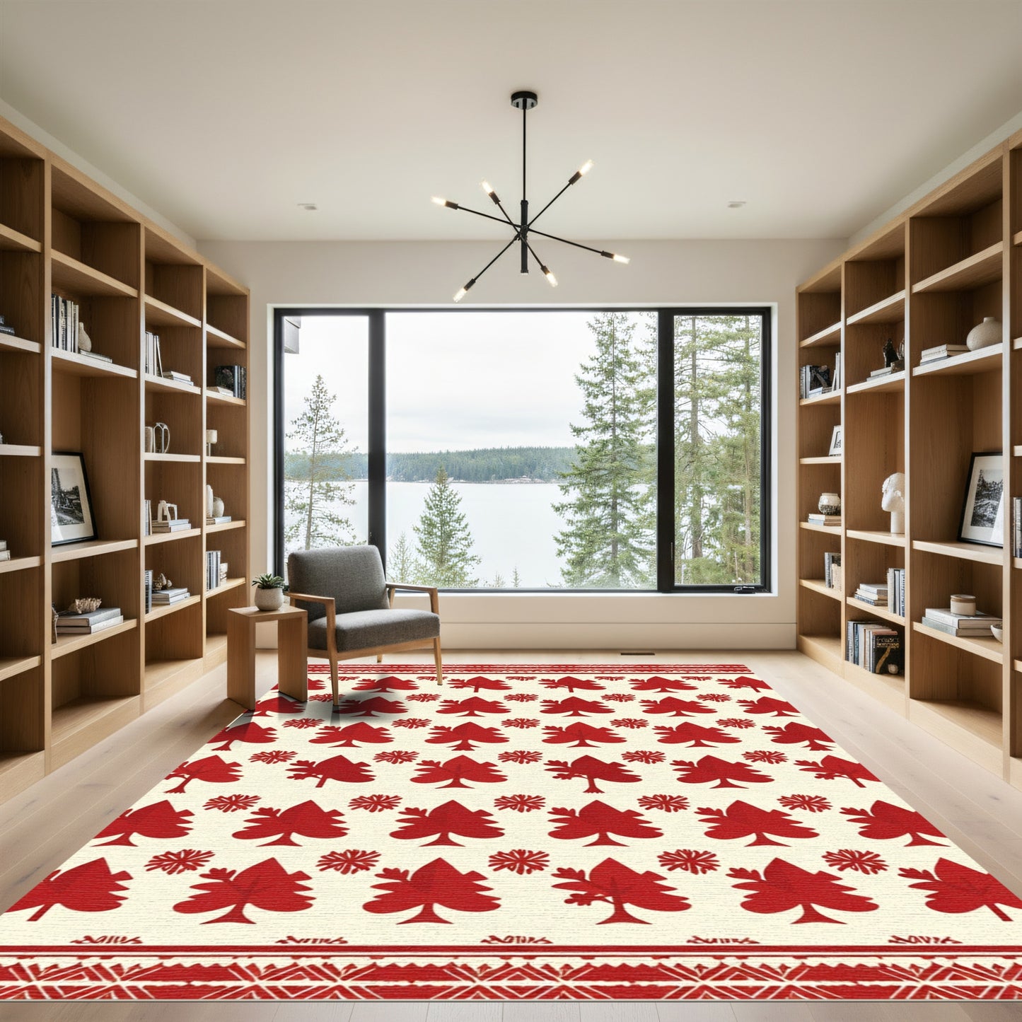 Crimson Tree And Star Scatter Rug