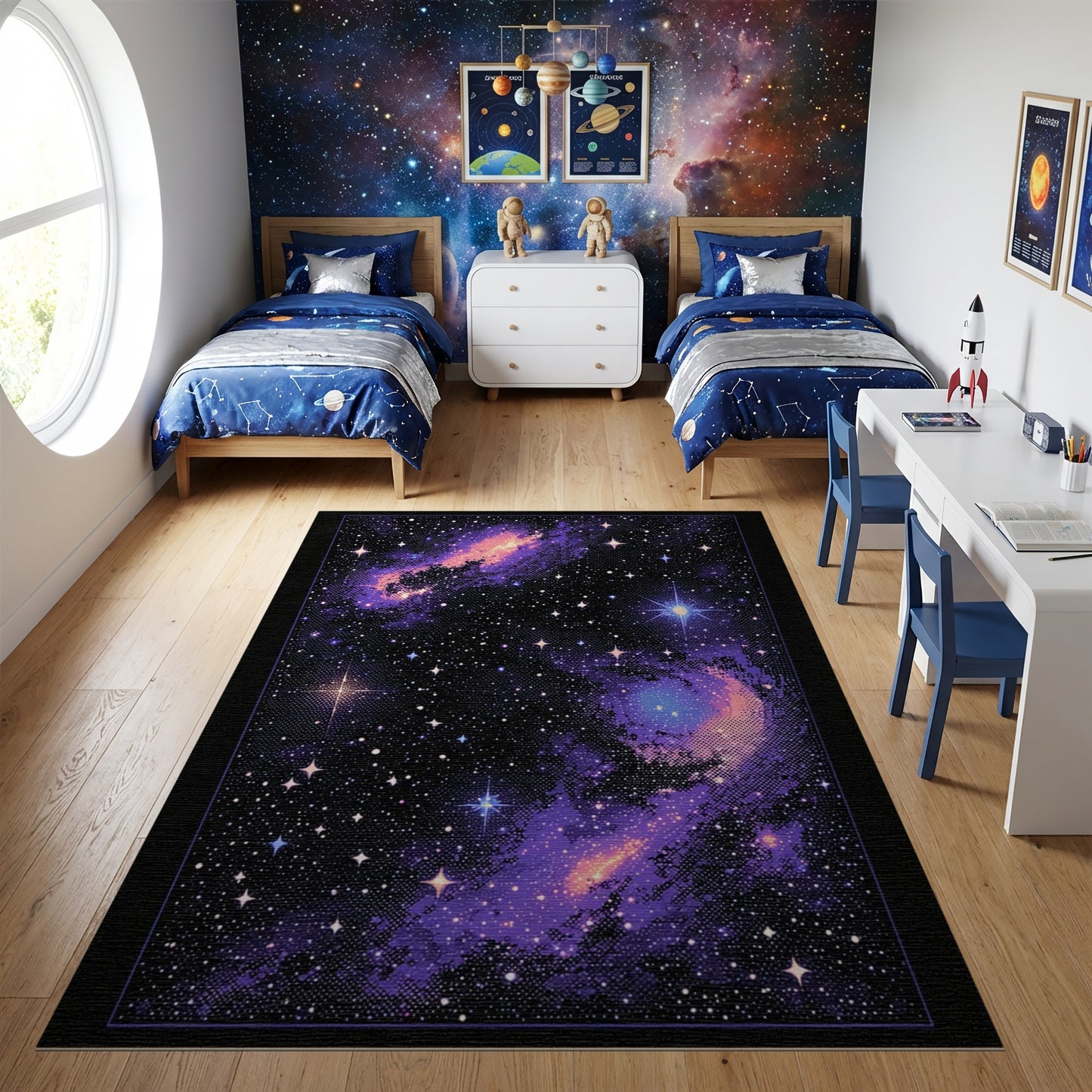 Cosmic Purple Nebula Starry Galaxies Rug