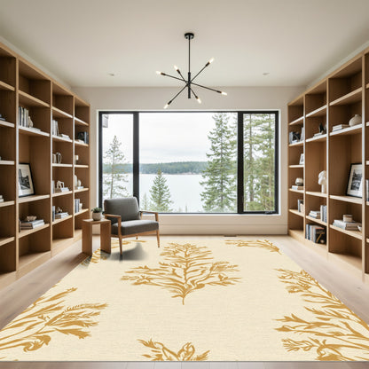 Golden Botanical Branch Fern Rug