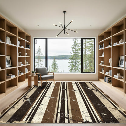 Dark Earthy Tones Vertical Stripe Splatter Rug