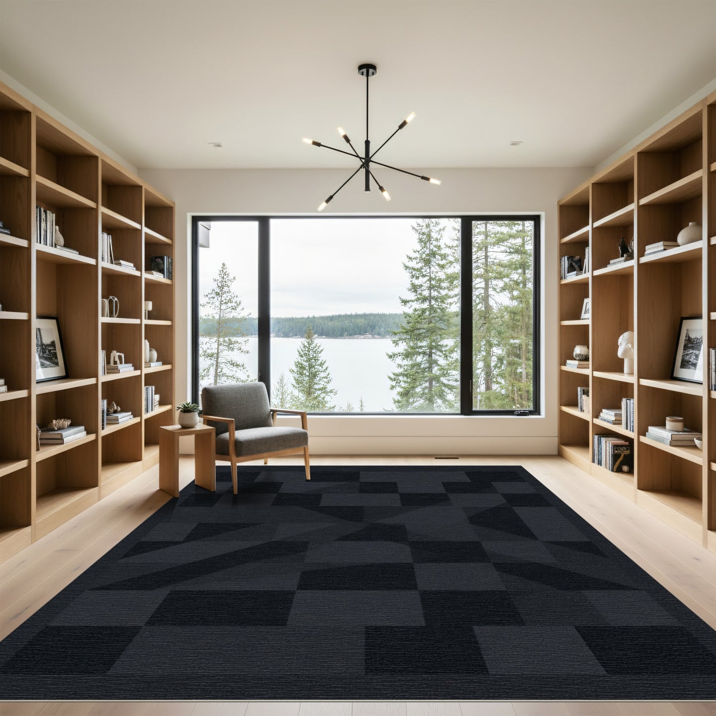 Dark Slate Geometric Overlay Rug