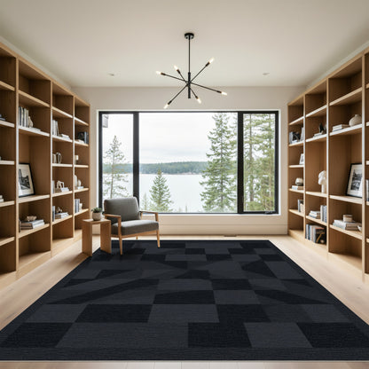 Dark Slate Geometric Overlay Rug