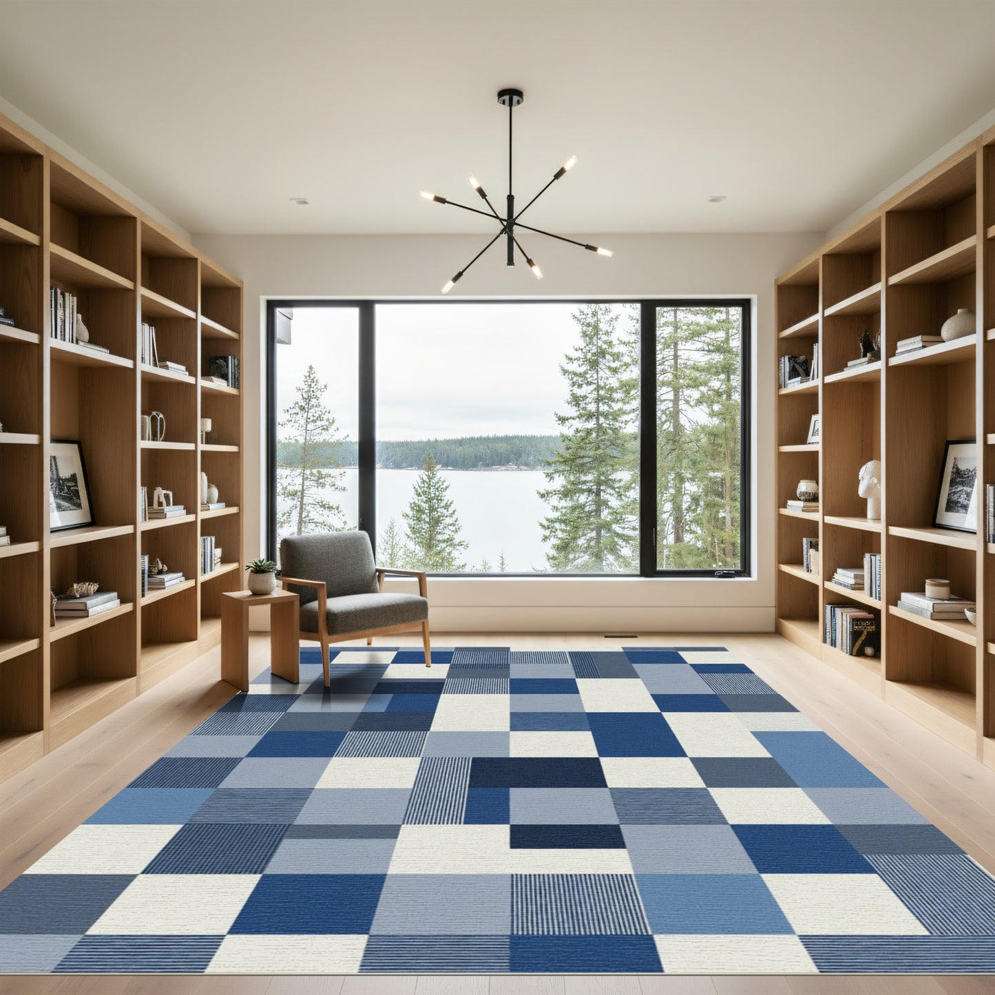 Modern Blue Geometric Patchwork Rug
