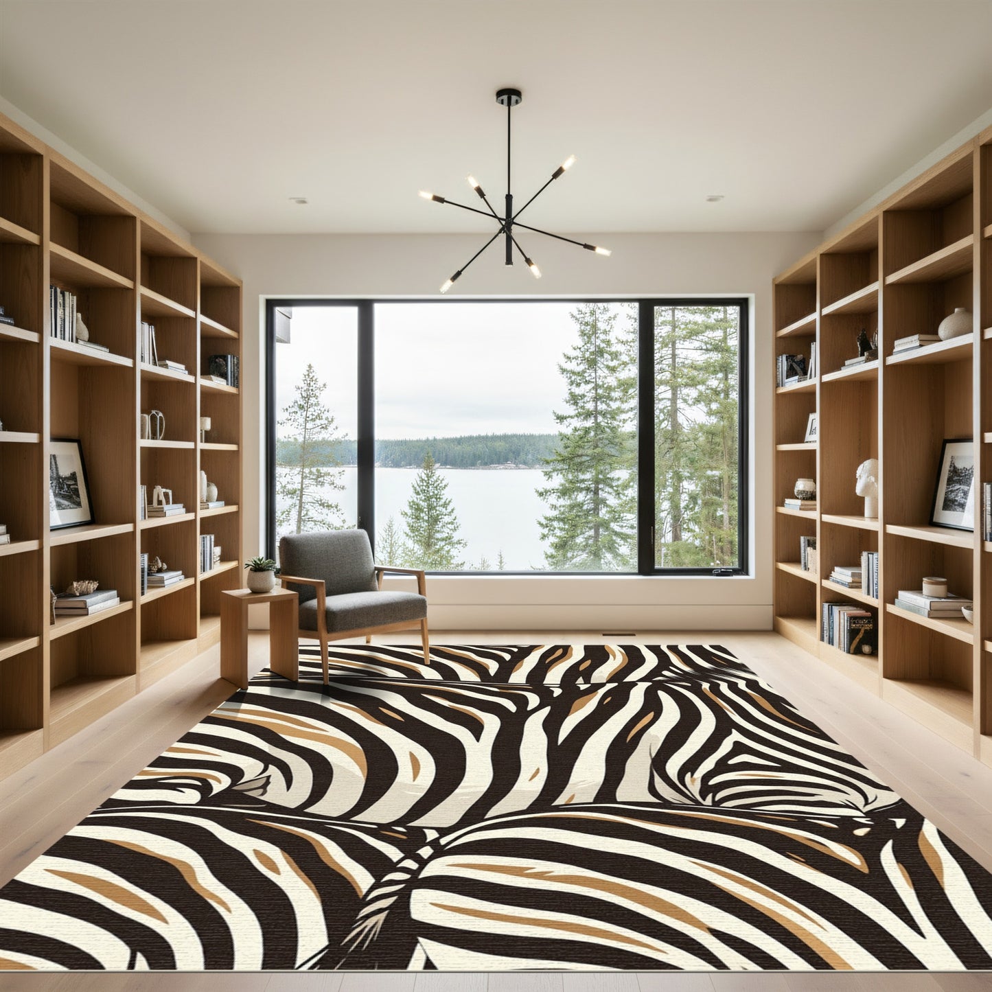 Earthy Zebra Stripe Abstract Curve Rug