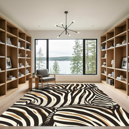 Earthy Zebra Stripe Abstract Curve Rug
