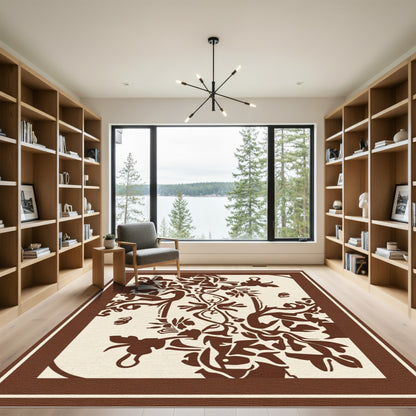 Brown Organic Floral Vine Tableau Rug