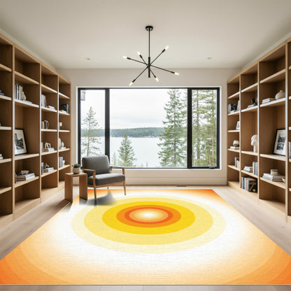 Radiant Orange Concentric Circles Rug