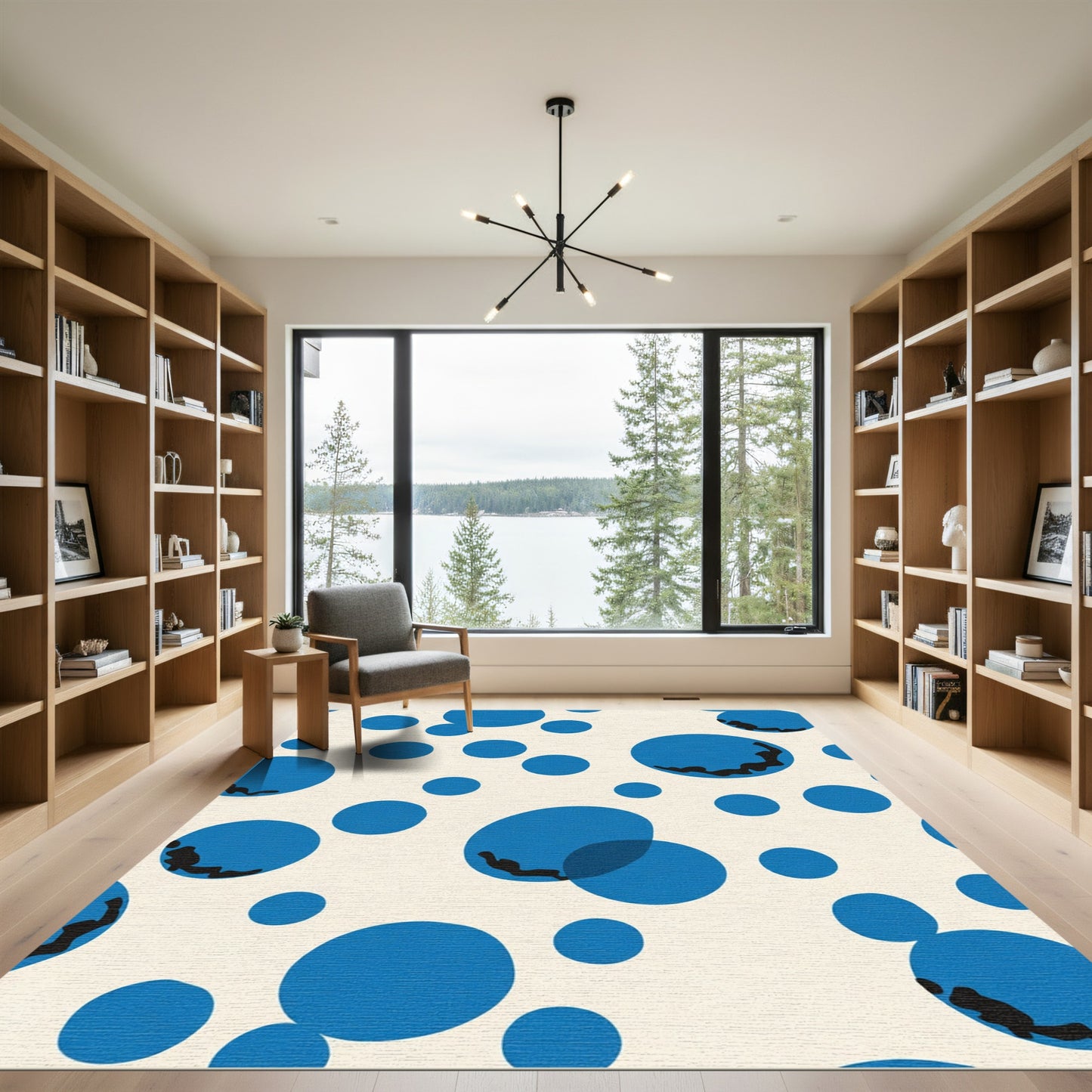 Vivid Blue Circles Irregular Splatter Rug