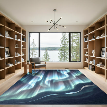 Celestial Blue Aurora Swirls Rug