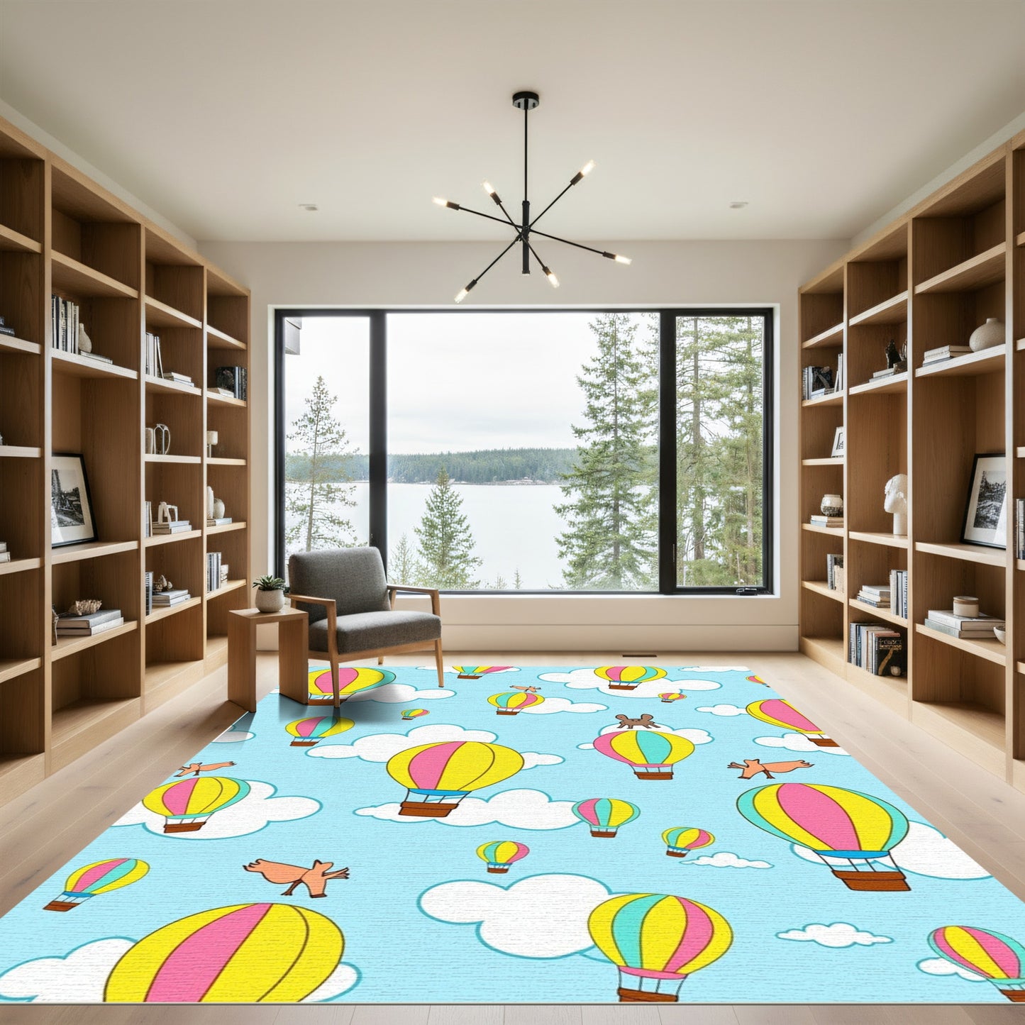 Whimsical Hot Air Balloons Amidst Clouds Rug