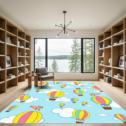 Whimsical Hot Air Balloons Amidst Clouds Rug