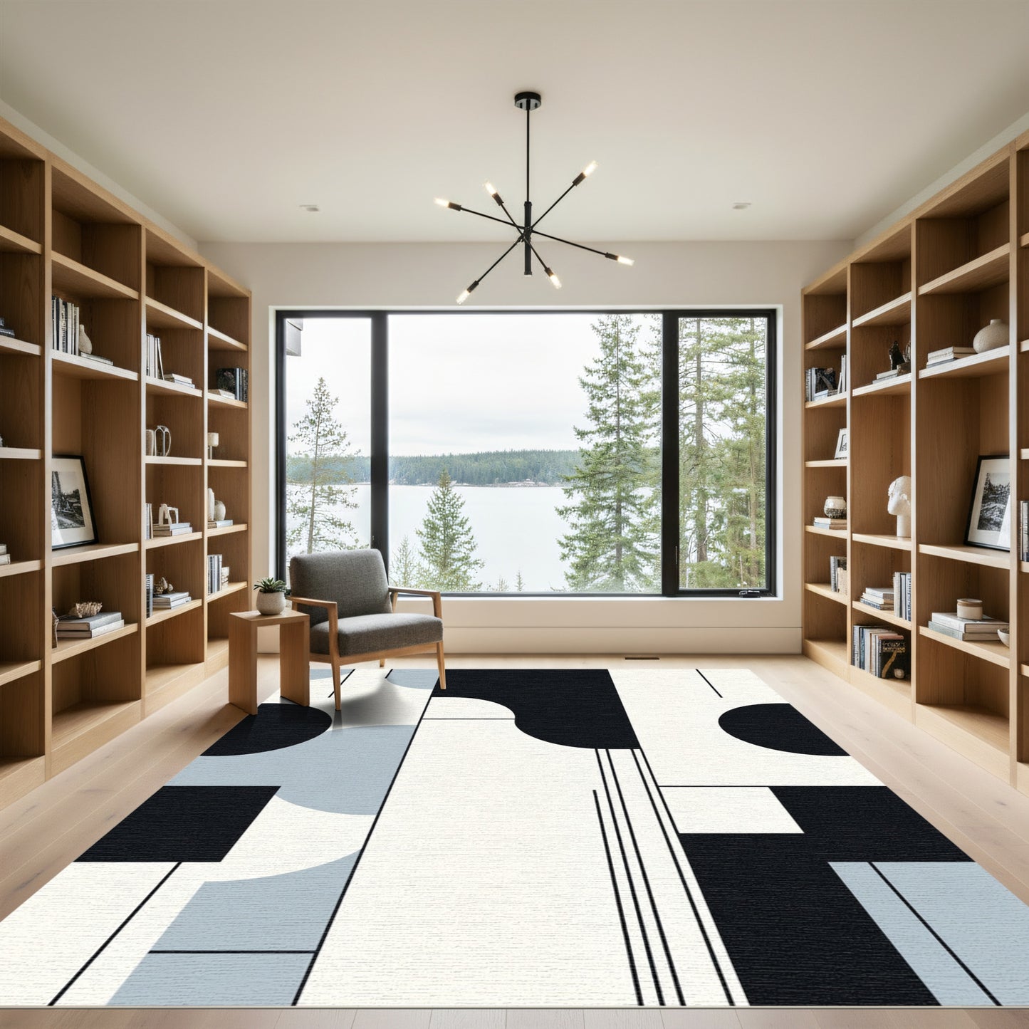 Black White Gray Geometric Abstraction Rug